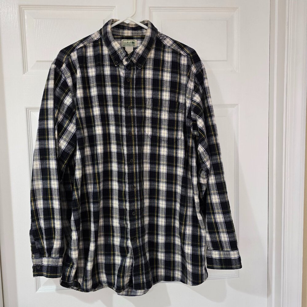 L.L. Bean Men's Scotch Plaid Flannel Shirt Navy White 228066‎ Size XL Tall
